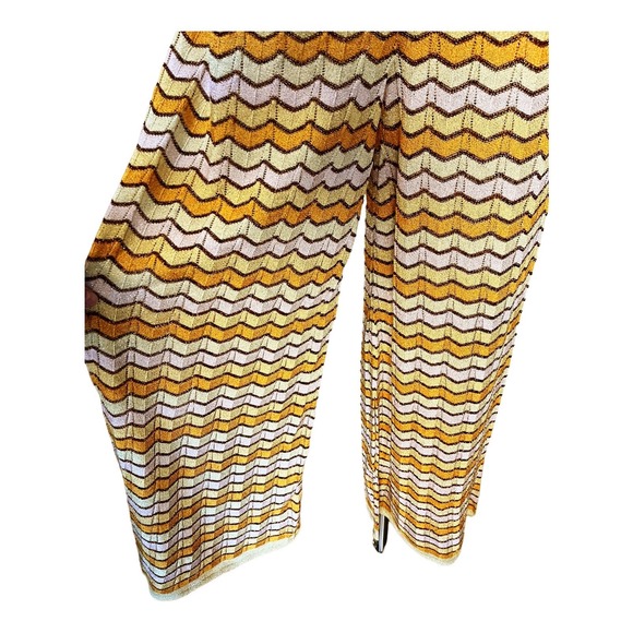 MANGO Knit Pants Chevron Wide Leg Pants Elastic Waist Gold Yellow Casual XL NEW - Picture 9 of 10